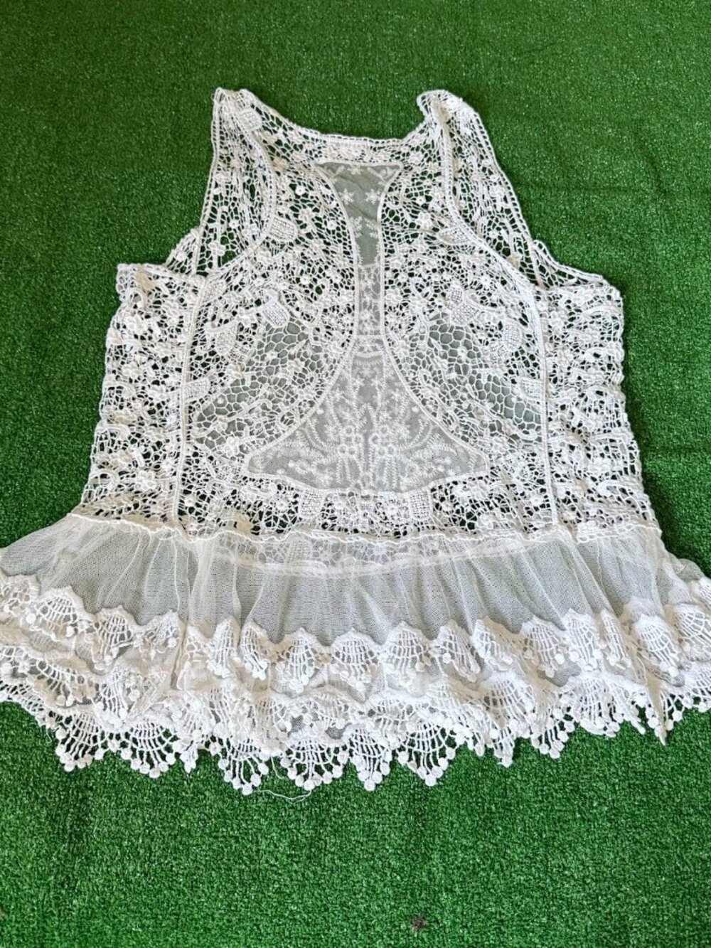 Roommates Boho Ivory Crochet Lace Sheer Tank Top Festival Cover Up Plus Size 3X - Picture 9 of 14